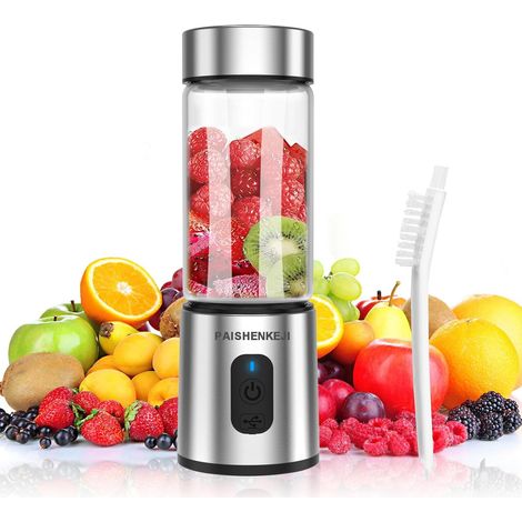 Mixeur portable en verre pour smoothies et milk-shakes: Mini Blender Frullatore Mixeur personnel pour smoothies permettant de broyer de la glace et des fruits congelés, mini-centrifugeuse de 400ml (1/5)
