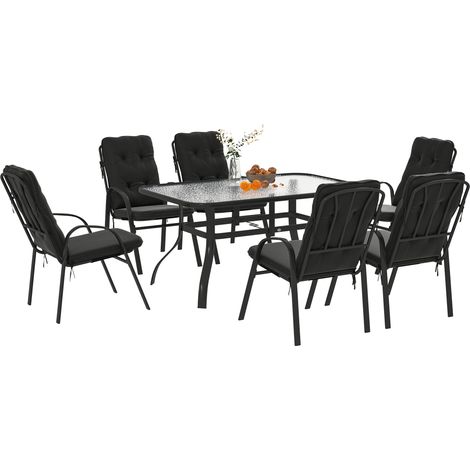 Seven-Piece Garden Dining Set with Cushions - Black (1/5)