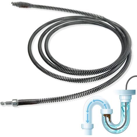 Tige spirale de nettoyage de canalisations 10 mm de diamètre x 3 m, déboucheur de canalisations, nettoyeur avec accessoire de perçage universel avec adaptateur électrique pour toilettes (1/5)