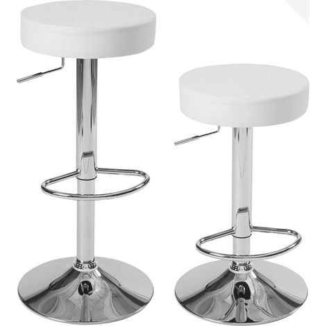Ensemble de 2 tabourets de bar ronds en similicuir sans dossier, hauteur réglable, repose-pieds, pivotants à 360°, pieds chromés YO (noir) (1/5)