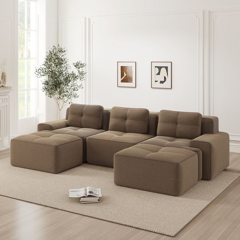 Canapé modulaire U-Form Cord Braun mit 74 cm Sitztiefe, boneless Bodensofa ohne Montage (1/5)
