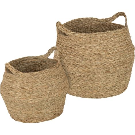 Aufbewahrungskörben Rebecca Mobili Parota 35x35x35 Seegras Braun Boho SET 2 Stück