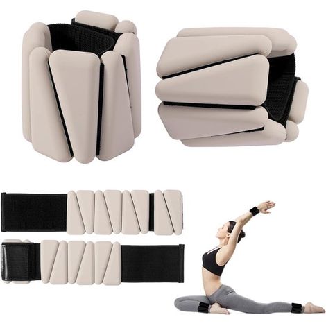 Handgelenkgewichte – Verstellbare Handgelenk-/Fußgelenkgewichte – Aus Silikon – 2er-Set – je 450 g – Geeignet für Pilates, Laufen und Heimtraining – Beige (1/5)