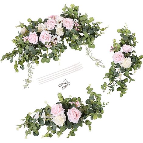 [Inklusive 3 Kabelbinder und 2 Clips Rosa] Set aus drei künstlichen Blumen für Bögen, Willkommensblumen, Türsturzblumen, Wasserspielblumen und Hochzeitsdekorationen. (1/2)