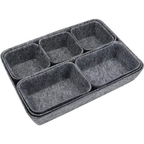 8 Pièces (Gris Foncé) Organisateur Tiroir, Rangement Tiroir En Feutre , Pour Salle De Bain Coiffeuse Bureau (1/5)