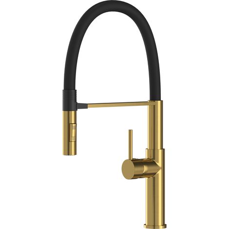 Mitigeur de Cuisine avec Bec Flexible Extractible Soria Brush Gold - Douchette 2 Fonctions (1/5)
