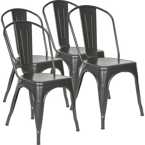 SET DI 4 SEDIE DA OFFICINA IN STILE INDUSTRIALE GRIGIO ANTRACITE (1/4)