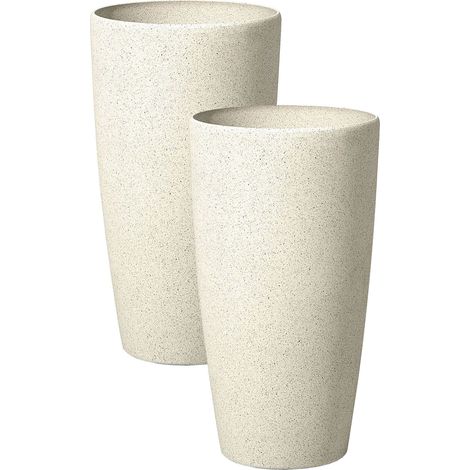 Beliani – Cache-pot rond 42 cm en pierre et polyrésine – Beige clair – Prépercé pour drainage – Résistant aux UV – Pour intérieur et extérieur - ROND 23 X