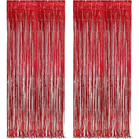Lot de 2 Rideaux à Franges Métalliques Rouges (1x2m), Décoration en Feuilles d'Or pour Noël et Fêtes (1/5)