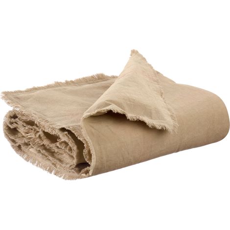 VIVARAISE - Édredon uni Vivaraise Laly - 85 x 200 cm (Lin-Coton 50/50, Beige) (1/2)