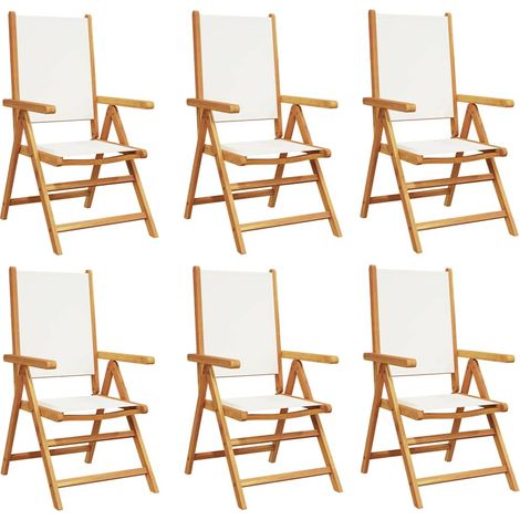 Maison Exclusive - Set di 6 sedie pieghevoli reclinabili in tessuto bianco crema e legno massello. (1/5)