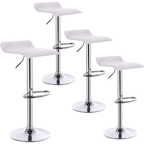 Woltu – Lot de 4 tabourets de bar en similicuir – Hauteur réglable 56-76 cm – Pivotant 360° – Base métal antirouille – Blanc (1/4)