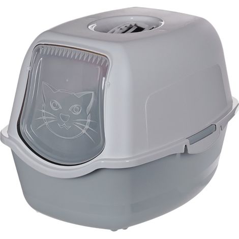 Arenero grande cerrado para gatos, compatible con arena XL y con filtro, color gris, marca DIAMENTIQ.