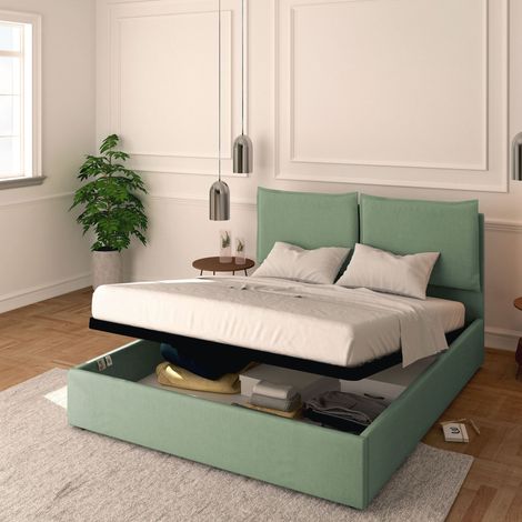 Baldiflex Letto Contenitore Matrimoniale 160x200 Licia in Tessuto con Rete a Doghe colore Verde menta Mint (1/5)