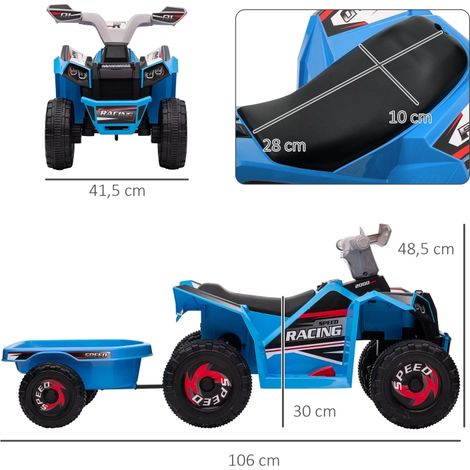 Quad enfant rechargeable, 2,5 km/h, avec remorque, 50 min d'autonomie, pour enfants 1,5 à 3 ans, bleu (1/5)