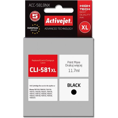Encre Activejet ACC-581BNX (remplace Canon CLI-581XLBk  Supreme  11,70 ml  noire)