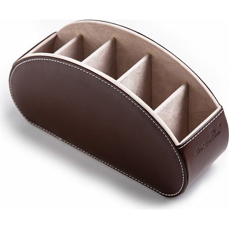 Supports de télécommande TV Boîte de rangement avec 5 compartiments en cuir PU multifonctionnel pour l'organisation et le stockage de bureau Supports de télécommande TV, brosse, crayon, lunettes et le (1/4)