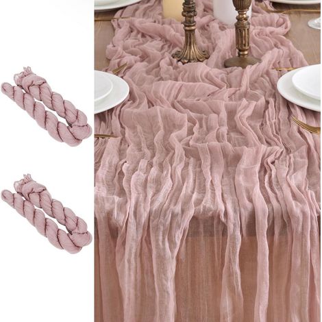 2x Tischläufer Gaze Stoff 90x300cm Staubiges Rosa Boho Rustikal für Deko