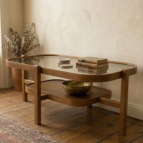 Mesa de Centro Sorbolo, un Compartimento, Rectangular, Estructura de Vidrio, 110x70x48h cm, Color Nogal (1/4)