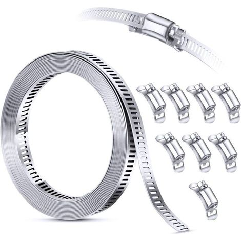 Collier de serrage en acier inoxydable 304 – Longueur 12 pieds – 8 attaches robustes – Pour applications automobiles et conduits d'aération (1/5)