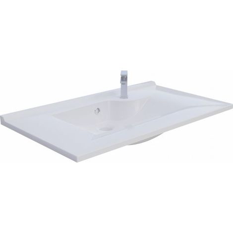 Vasque à poser rectangulaire en résine 80 cm – Dosseret 1,5 cm pour éviter les infiltrations – Vidage moulé pour optimisation de l'espace – Creazur