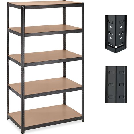 Relaxdays – Étagère à charge lourde 180x100x60 cm – 5 niveaux modulables – Charge max. 1250 kg – Acier noir pour garage et atelier