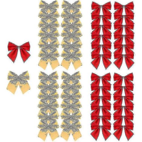 Nœuds de sapin de Noël exquis, rubans de Noël, 48 pièces, nœuds papillon rouges et dorés, décoration de sapin de Noël, cadeau de Noël. (1/5)