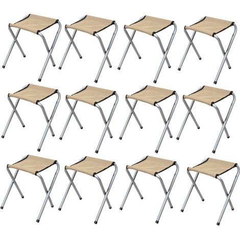 Lot de 12 Tabourets Pliants Aluminium Compact - Beige - Livraison gratuite
