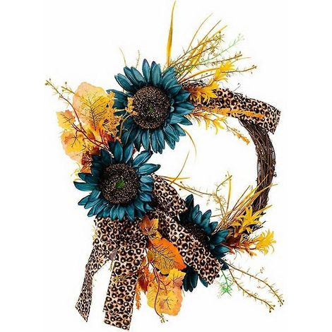 Couronne de fleurs artificielles bleues, couronne d'automne avec nœuds