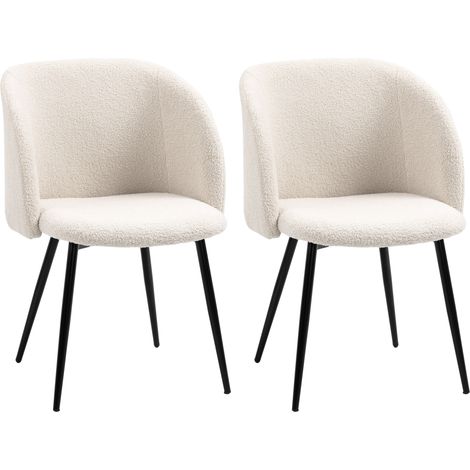 Lot de 2 chaises salle à manger dossier tissu laine bouclée pieds acier 55 x 62 x 80 cm beige noir (1/5)