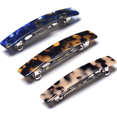 3 barrettes cheveux femme, pince rectangle clip français, motif écaille de tortue, 3 couleurs. (1/5)