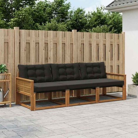vidaXL Set di divani da esterno con cuscino 3 pcs Naturale e Nero (1/4)