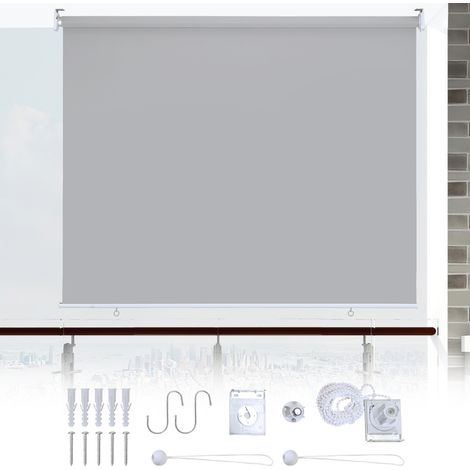 Randaco Tenda Verticale Esterna 180x140 cm 2x per Balcone e Terrazza Protezione Solare Impermeabile 80% Grigio Chiaro