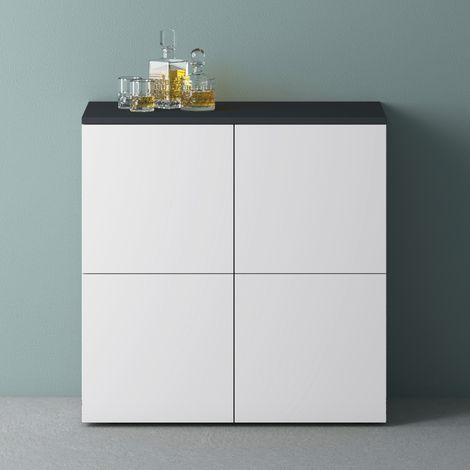 Mai & Mai Meuble de Rangement avec 4 Portes et 4 Compartiments Casier de Rangement Polyvalent Buffet Gris Noir Mat + Blanc Mat 76x36,4x74 cm SR04 (1/5)