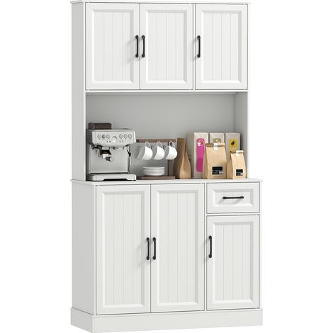 Küchenschrank. 180.5 cm. Vorratsschrank. Arbeitsfläche. Kabelloch. verstellbare Regale. MDF. Weiß (1/4)
