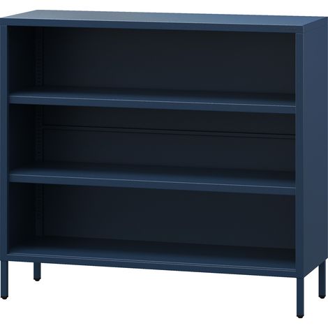 Jan Nowak Niedriges Bücherregal mit 3 Ebenen Luca Aufbewahrungsregal Standregal 2 verstellbare Fachböden Metall Wohnzimmer, 100 x 90 x 35 cm, Dunkelblau (1/5)