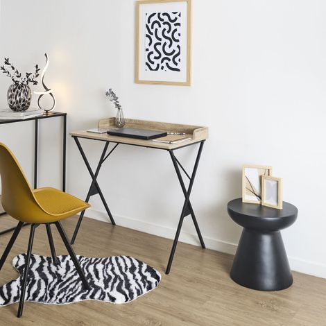 Bureau - HOME DECO FACTORY - LOKA - Effet Bois Clair - Structure Métal Noir (1/5)