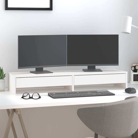vidaXL Soporte de monitor madera maciza de pino blanco 100x27x15 cm (1/5)