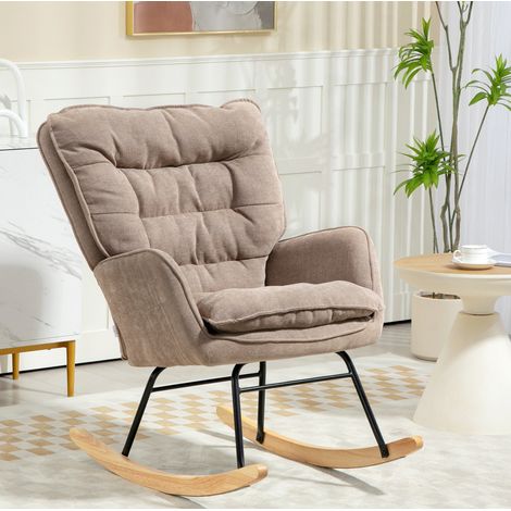 Sillón balancín con base de madera, asiento amplio, respaldo ergonómico, poliéster marrón (1/5)