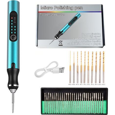 Mini perceuse rechargeable à 3 vitesses avec forets hélicoïdaux pour le modélisme, le bois, la résine, la bijouterie, le plastique, les circuits imprimés et le cuir. (1/4)