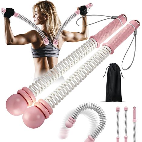 2 PCS Battle Ropes, No Rope Battle Ropes, Quiet Fitness Tool Easy to Carry with Non-Slip Handle for Bodybuilding, Muscle Building, Home, Gym (Pink) (1/5)