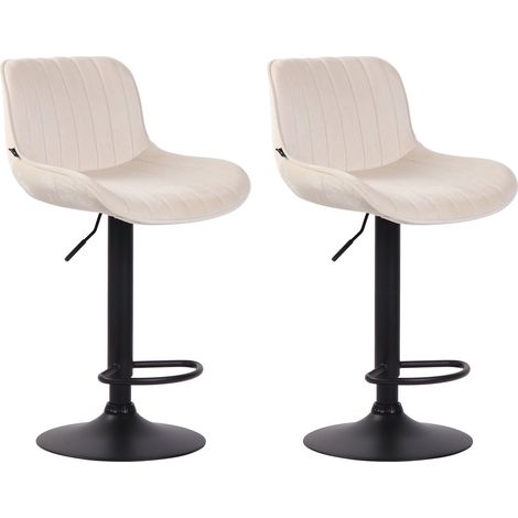 Set di 2 sgabelli da bar moderni e confortevoli regolabili in velluto color crema con piede a tromba e metallo nero TDB10399