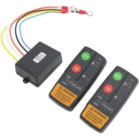 [Télécommande treuil sans fil] Kit récepteur 434MHz 12V/24V avec antenne haute sensibilité et LED, 75ft portée, pour véhicules tout-terrain, VTT, camions, jeep et SUV, 2 télécommandes incluses (1/5)