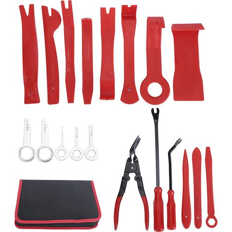 Outil de démontage d'autoradio, kit de démontage de tableau de bord, kit de levier pour la réinstallation de voiture (rouge) (1/5)