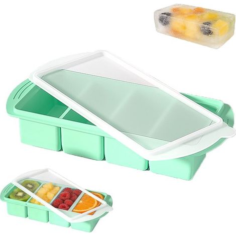 Contenitore per congelatore in silicone, vassoio per cubetti di ghiaccio in silicone, vassoio per cubetti di ghiaccio, contenitore per alimenti, contenitore per congelatore con coperchio, contenitore (1/5)