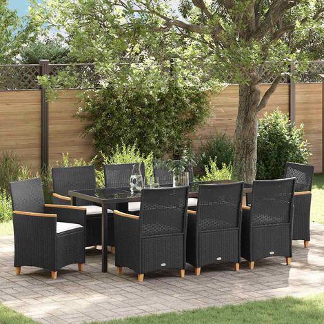 Garten Essgruppe 9 pcs Schwarz Poly-Rattan
