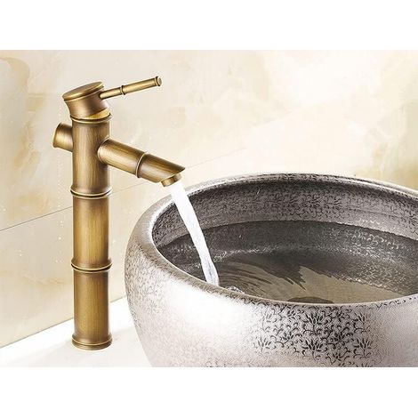 Grifo de baño antiguo de bambú, grifo monomando de latón, grifo de lavabo de bambú, modelo alto (1/5)