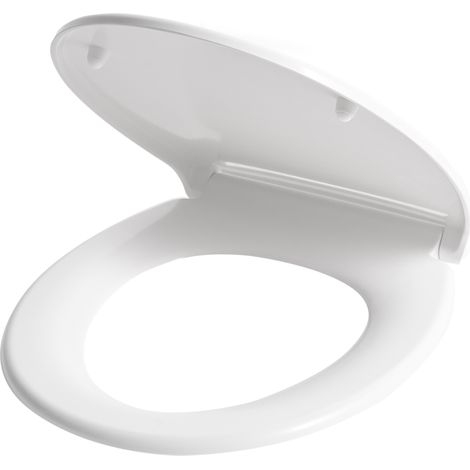 Asiento para inodoro acabado brillante 45 x 37 cm distancia entre orificios 16 mm cierre suave desenganche rápido duroplast blanco Papuri