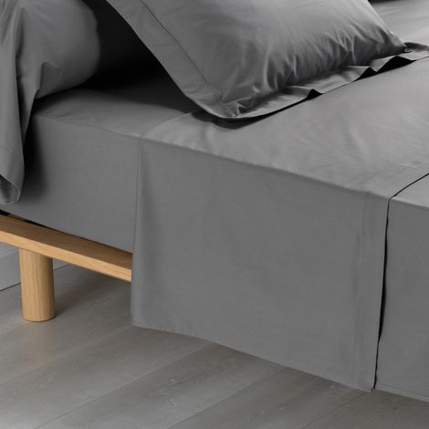 Drap plat 2 personnes 240 x 300 cm – Percale de coton 78 fils – Coloris Anthracite (1/3)