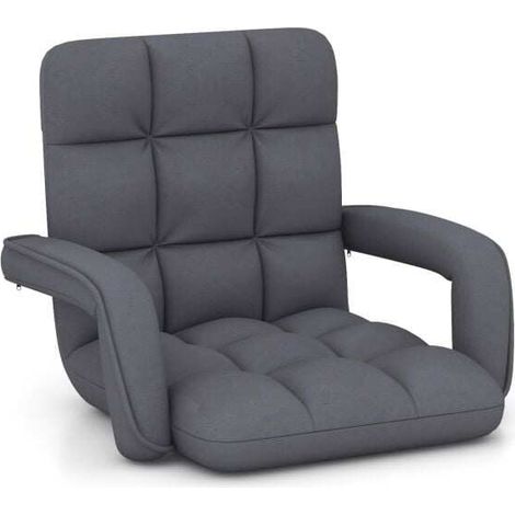 Fauteuil de Sol Inclinable 6 Positions Chaise Gaming avec Accoudoirs Tissu Suédine pour Salon Chambre Gris (1/5)